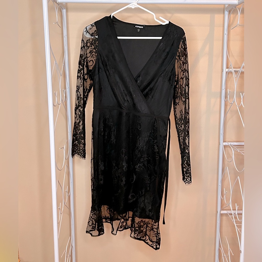 Black Lace Dress with see-through sleeves.